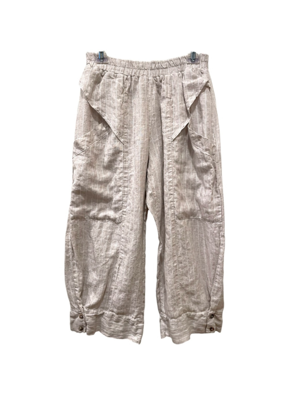 Luukaa Womens Size 10 Cropped Pants Pockets Beige Striped Linen Blend Stone
